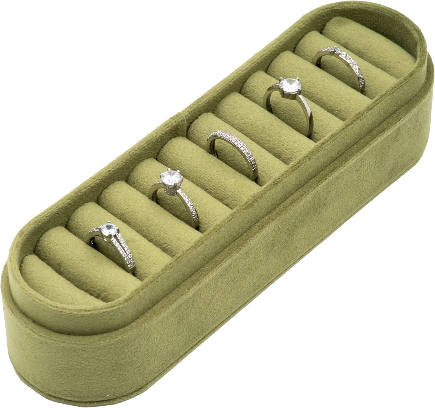 Velvet Small Multiple Ring Box Portable Organizer Display Storage Travel Case Jewelry Earring Holder for Wedding Birthday Christmas Day (Olive Green)