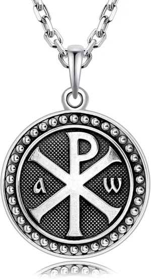 VENICEBEE Cross Chi-Rho Christogram Medal Jesus Christ Name Symbol Sacramental Christian Amulet Unique Solid 925 Sterling Silver Pendant Necklace   Velvet Pouch, Polishing Cloth, Fine Gift Box