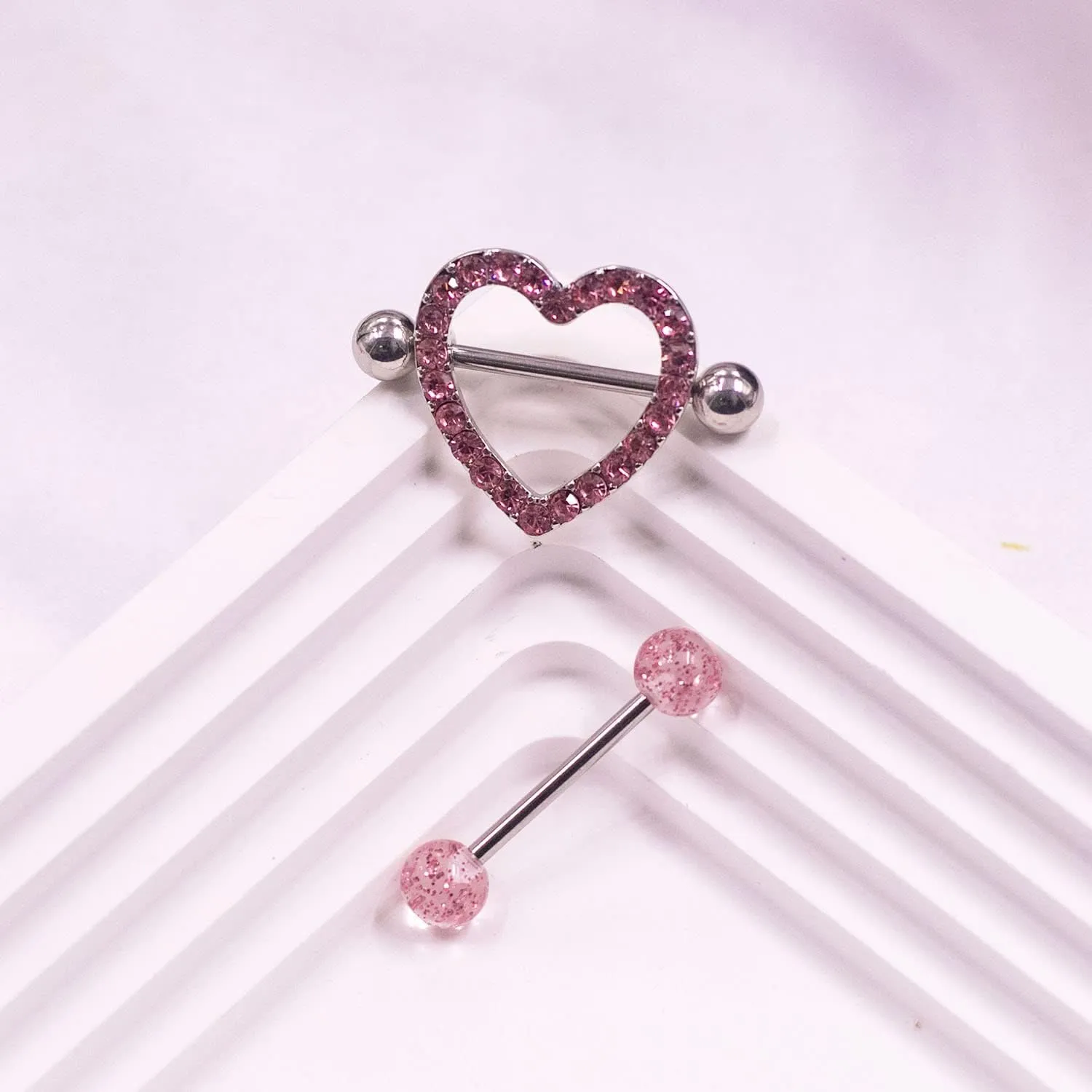 VERAMI 14G Stainless Steel Heart Nipple Rings and Barbell - Butterfly, Starlight Acrylic Ball, Tongue Rings for Women and Men