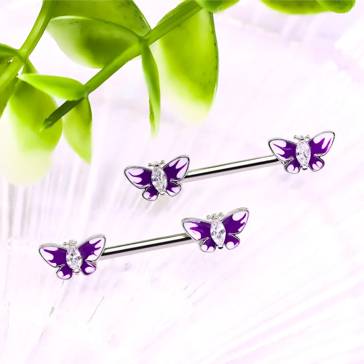 VERAMI 14G Stainless Steel Heart Nipple Rings and Barbell - Butterfly, Starlight Acrylic Ball, Tongue Rings for Women and Men