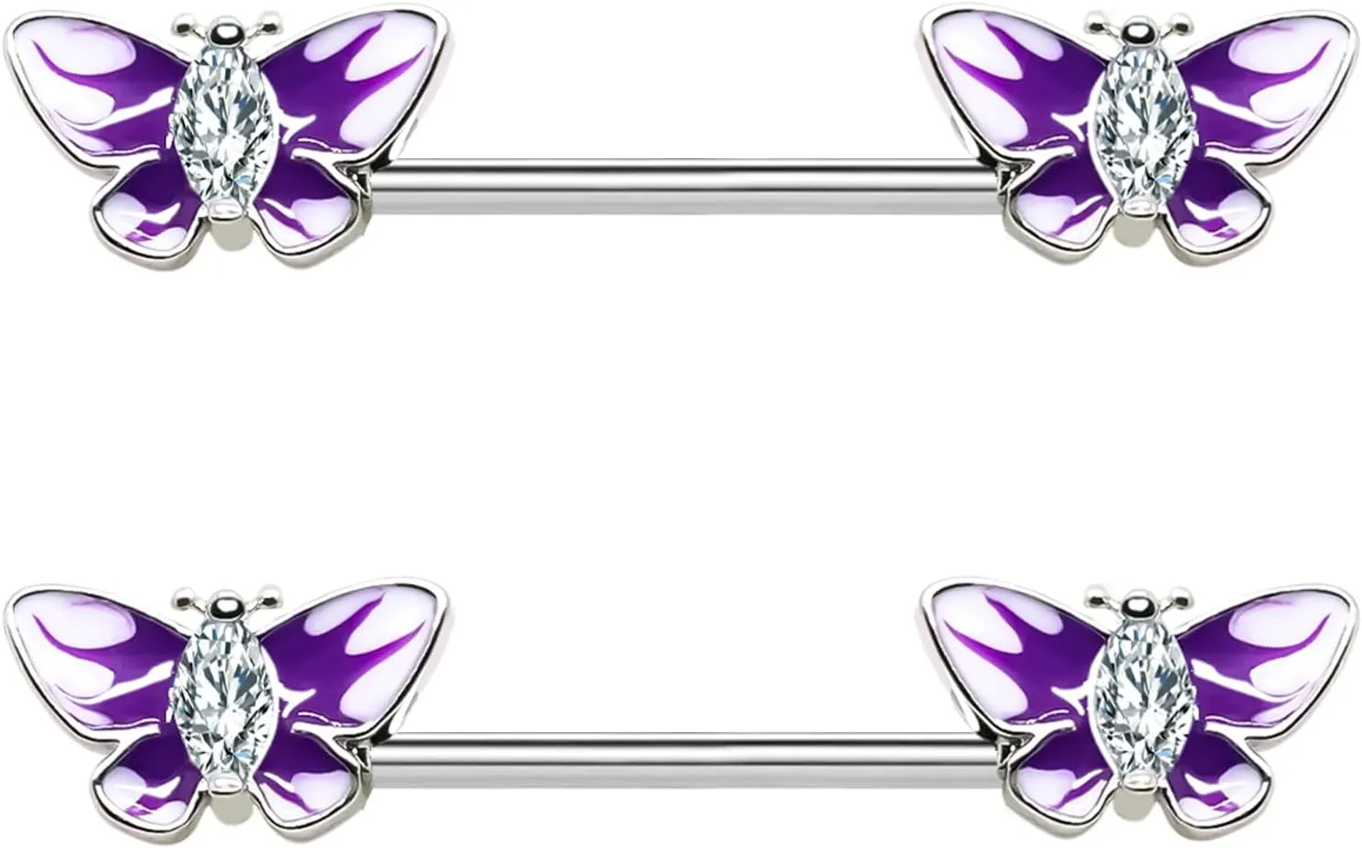 VERAMI 14G Stainless Steel Heart Nipple Rings and Barbell - Butterfly, Starlight Acrylic Ball, Tongue Rings for Women and Men