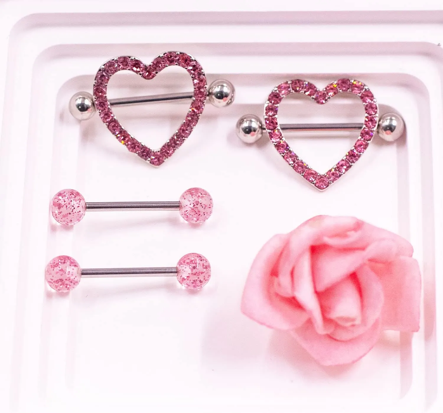 VERAMI 14G Stainless Steel Heart Nipple Rings and Barbell - Butterfly, Starlight Acrylic Ball, Tongue Rings for Women and Men