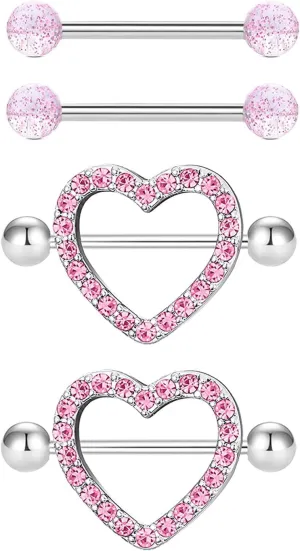 VERAMI 14G Stainless Steel Heart Nipple Rings and Barbell - Butterfly, Starlight Acrylic Ball, Tongue Rings for Women and Men