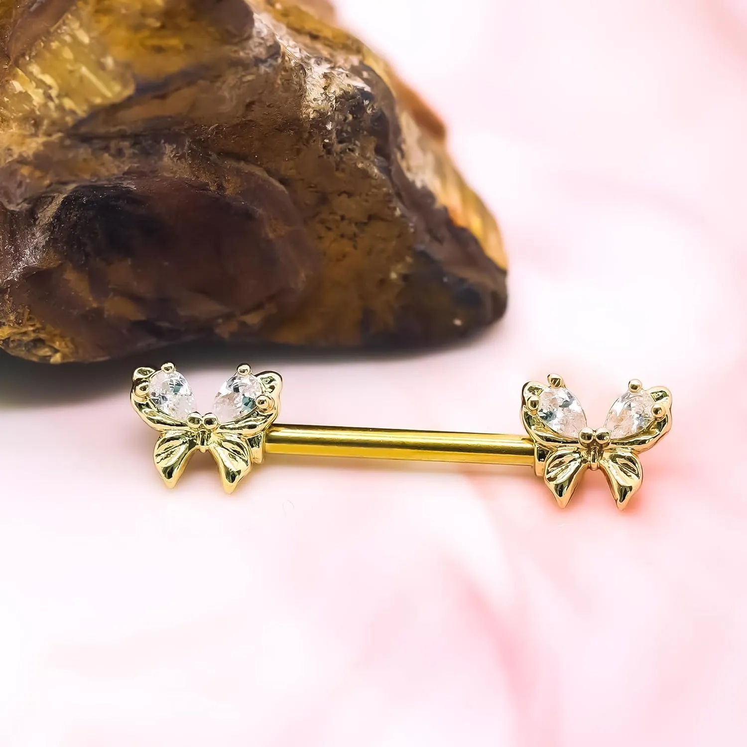 VERAMI 14G Stainless Steel Heart Nipple Rings and Barbell - Butterfly, Starlight Acrylic Ball, Tongue Rings for Women and Men