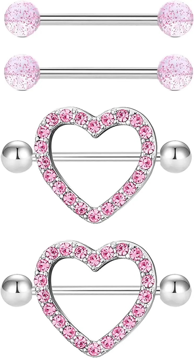 VERAMI 14G Stainless Steel Heart Nipple Rings and Barbell - Butterfly, Starlight Acrylic Ball, Tongue Rings for Women and Men