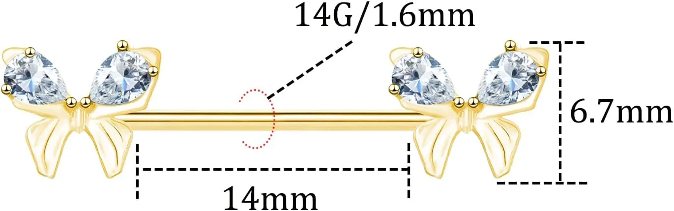 VERAMI 14G Stainless Steel Heart Nipple Rings and Barbell - Butterfly, Starlight Acrylic Ball, Tongue Rings for Women and Men