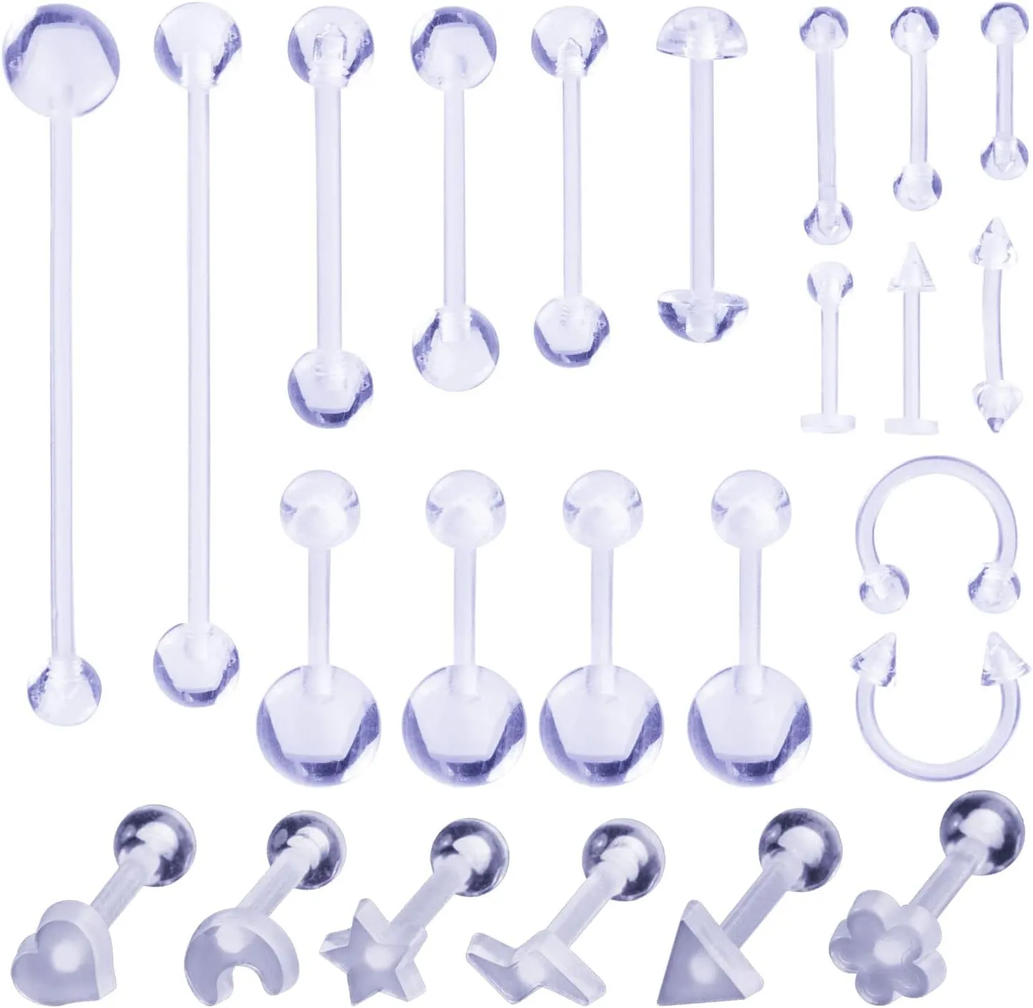 VERAMI Clear Colorful Piercing Retainers for Surgery Bioflex Horseshoe Nose Rings Belly Rings Septum Eyebrow Lip Cartilage Tragus Earring Retainer Industrial Bar Plastic Piercing Jewelry for Women Men