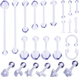 VERAMI Clear Colorful Piercing Retainers for Surgery Bioflex Horseshoe Nose Rings Belly Rings Septum Eyebrow Lip Cartilage Tragus Earring Retainer Industrial Bar Plastic Piercing Jewelry for Women Men