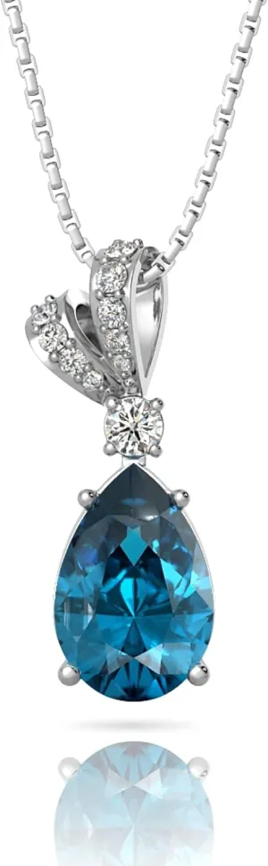 Verozi 925 Sterling Silver Fairy Dust Natural Gemstone or Created Pendant Necklace Gold and Rhodium Plated, Fine Jewelry Gifts for Women, 2.48 Cttw Pear Cut 7X10MM Gemstone, 18'' 2''