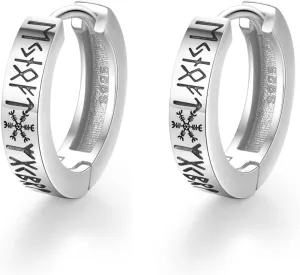 Viking Rune Hoop Earrings 925 Sterling Sliver Norse White gold Vintage Hoop Viking Norse Jewelry Gifts Valentines Day Gifts for him Boyfriend Husband