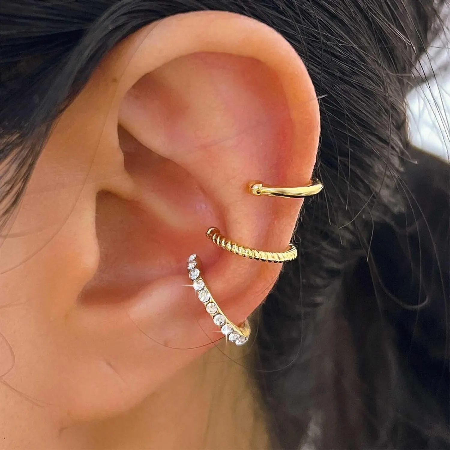 Vintage Crystal Ear Cuff Earrings Hoop Rhinestone Cuff Earrings Cz C-Shape Ear Climber Earrings Sparkly Crystal Ear Cartilage Cuff Earrings Set Jewelry for Women