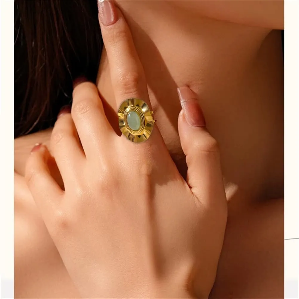 Vintage Geometry Statement Ring for Women Hearts Oval Shell Stone Thick Chunky Adjustable Open Band Rings Engagement Promsie Finger Bands Jewelry