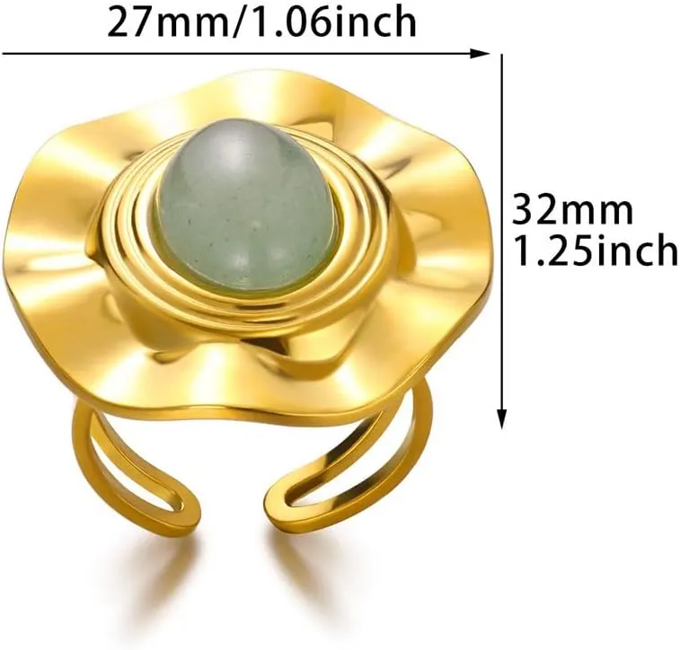 Vintage Geometry Statement Ring for Women Hearts Oval Shell Stone Thick Chunky Adjustable Open Band Rings Engagement Promsie Finger Bands Jewelry