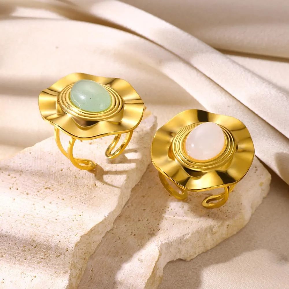 Vintage Geometry Statement Ring for Women Hearts Oval Shell Stone Thick Chunky Adjustable Open Band Rings Engagement Promsie Finger Bands Jewelry
