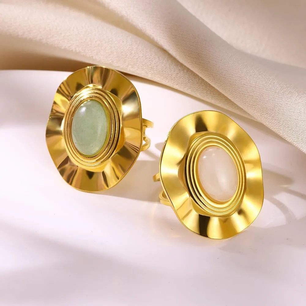 Vintage Geometry Statement Ring for Women Hearts Oval Shell Stone Thick Chunky Adjustable Open Band Rings Engagement Promsie Finger Bands Jewelry