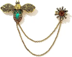 Vintage Honey Bee Brooch Pins For Women Men Cz Crystal Animal Insect Honeybee Lapel Pin Badge Dainty Hanging Tassel Chains Collar Shirt Corsage Hat Scarf Tie Accessories Fashion Birthday Jewelry Gift