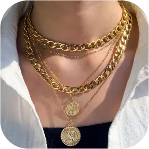 Vivian&CD Gold Layered Choker Necklaces Set for Women, Dainty Gold Paperclip Link Chain Necklace Stackable Herringbone Simple Necklace for Women Jewelry Gift