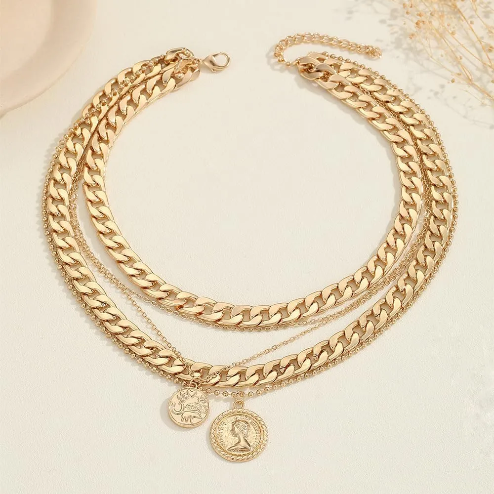 Vivian&CD Gold Layered Choker Necklaces Set for Women, Dainty Gold Paperclip Link Chain Necklace Stackable Herringbone Simple Necklace for Women Jewelry Gift