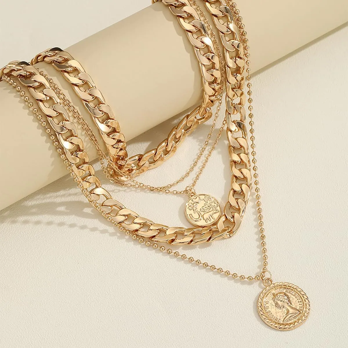 Vivian&CD Gold Layered Choker Necklaces Set for Women, Dainty Gold Paperclip Link Chain Necklace Stackable Herringbone Simple Necklace for Women Jewelry Gift