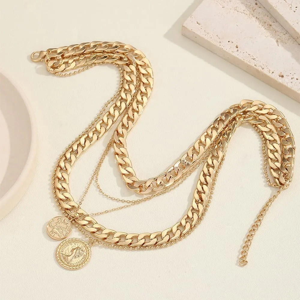 Vivian&CD Gold Layered Choker Necklaces Set for Women, Dainty Gold Paperclip Link Chain Necklace Stackable Herringbone Simple Necklace for Women Jewelry Gift