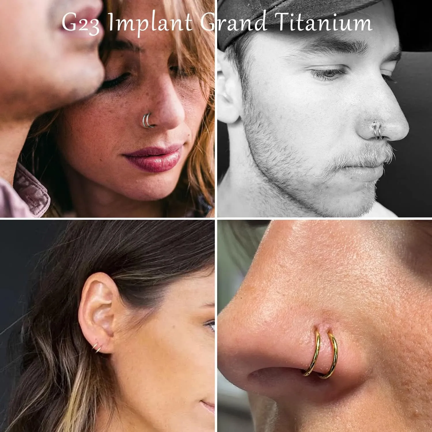 VOJO G23 Titanium Spiral Double Hoop Nose Rings 20G 6/8/10mm Hypoallergenic Thin Piercing Jewelry for Women Men