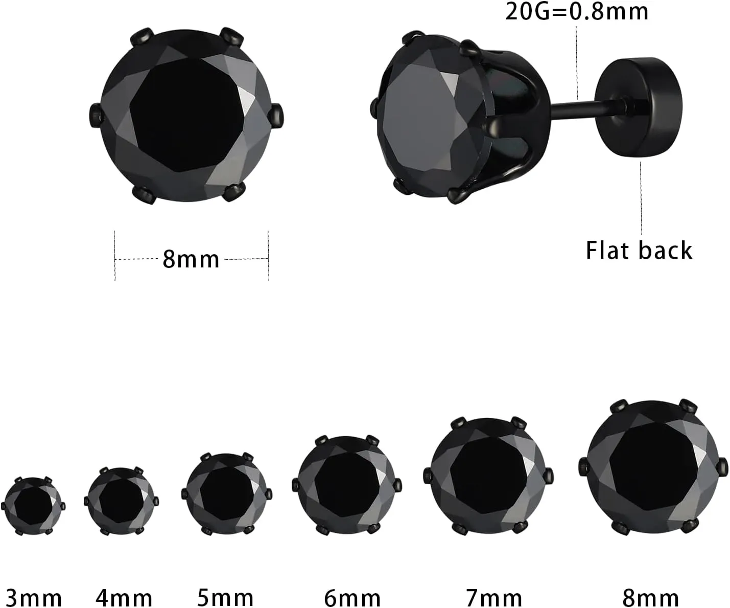 VOLUKA Cubic Zirconia Stainless Steel Screw Flat Back Earring - Hypoallergenic Stud Earrings for Women & Men - 316L Titanium CZ Stud Earrings for Nickel-Free, Trendy & Elegant