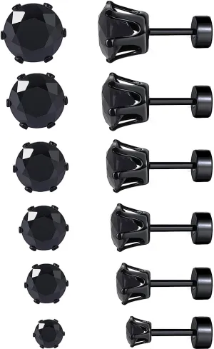 VOLUKA Cubic Zirconia Stainless Steel Screw Flat Back Earring - Hypoallergenic Stud Earrings for Women & Men - 316L Titanium CZ Stud Earrings for Nickel-Free, Trendy & Elegant