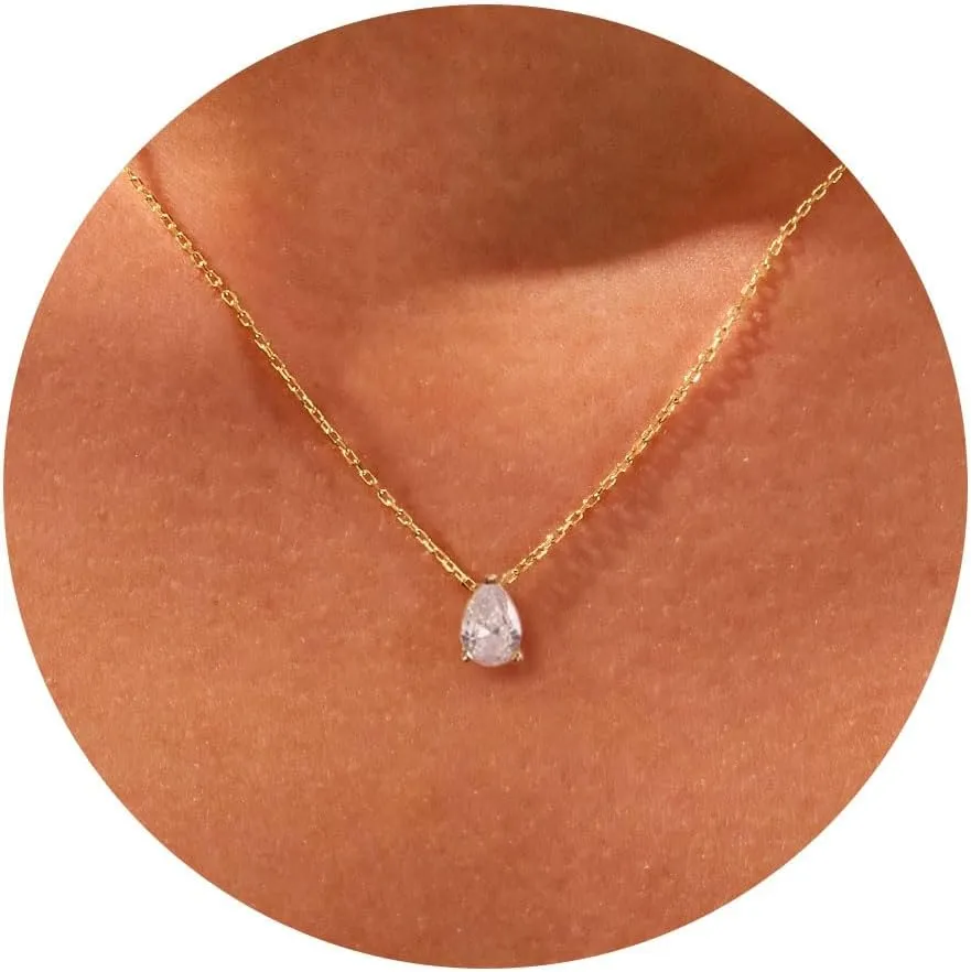VRIUA Diamond Necklaces for Women, Dainty Gold/Silver Necklace 14K Gold/White Gold Plated Layered Necklace Simple Diamond Gold Necklace for Women Trendy Jewelry