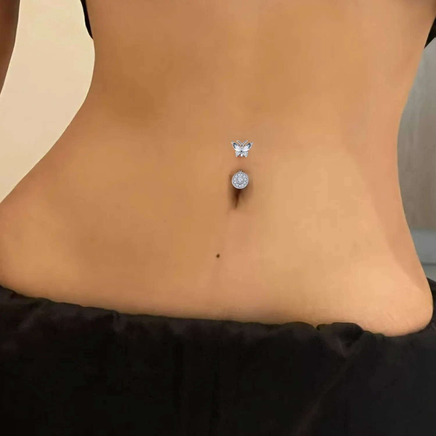 Vsnnsns 14G Belly Button Ring Piercing Jewelry 316L Stainless Surgical Steel Heart CZ Opal Butterfly Navel Rings Reverse Belly Button Ring Navel Piercing Jewelry for Women Men Hypoallergenic