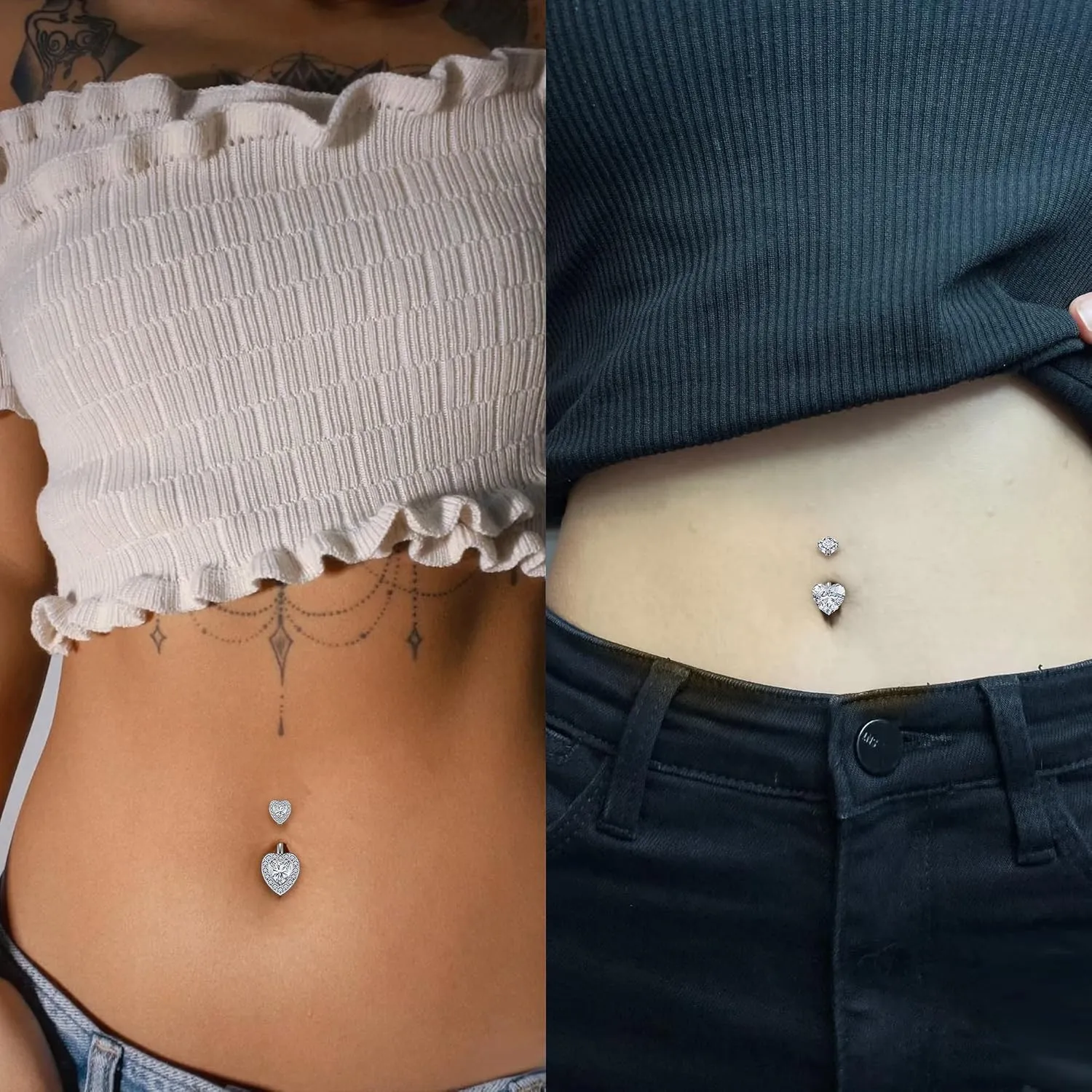 Vsnnsns 14G Belly Button Ring Piercing Jewelry 316L Stainless Surgical Steel Heart CZ Opal Butterfly Navel Rings Reverse Belly Button Ring Navel Piercing Jewelry for Women Men Hypoallergenic