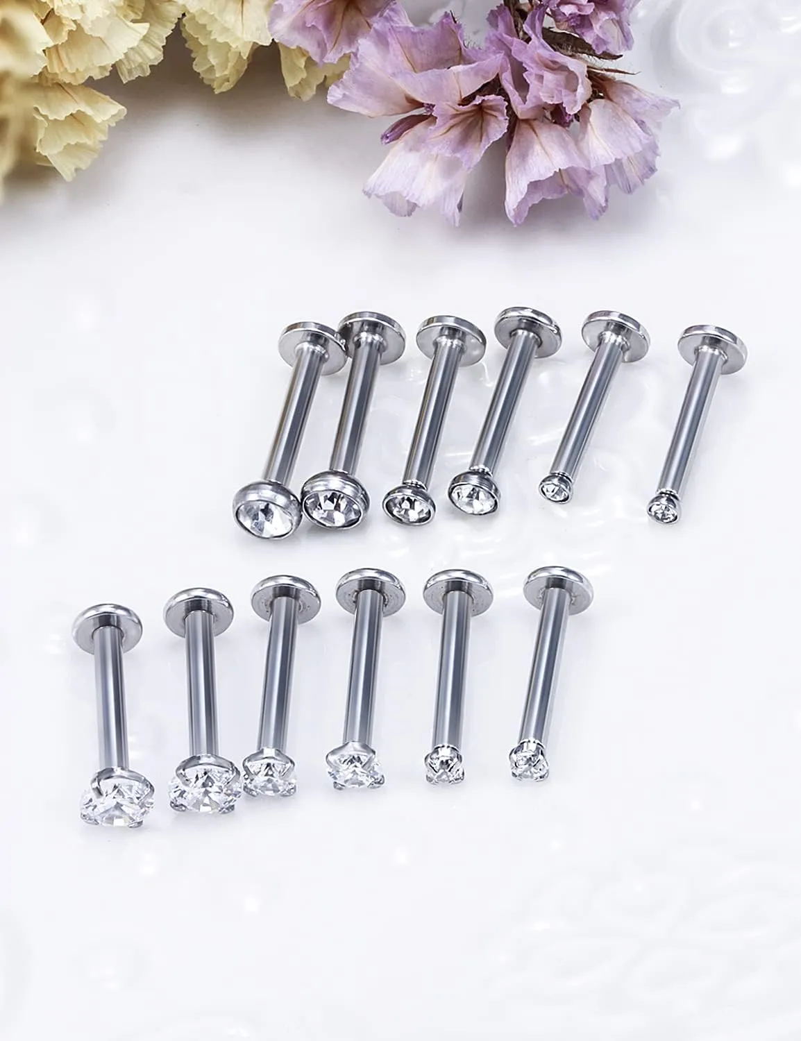 Vsnnsns 14G Lip Rings Stainless Steel Tragus Helix Conch Piercing Jewelry Snake Bite Piercing Monroe Lip Rings Labret Medusa Cartilage Lobe Earrings Piercing Jewelry Cubic Zirconia 2MM 3MM 4MM