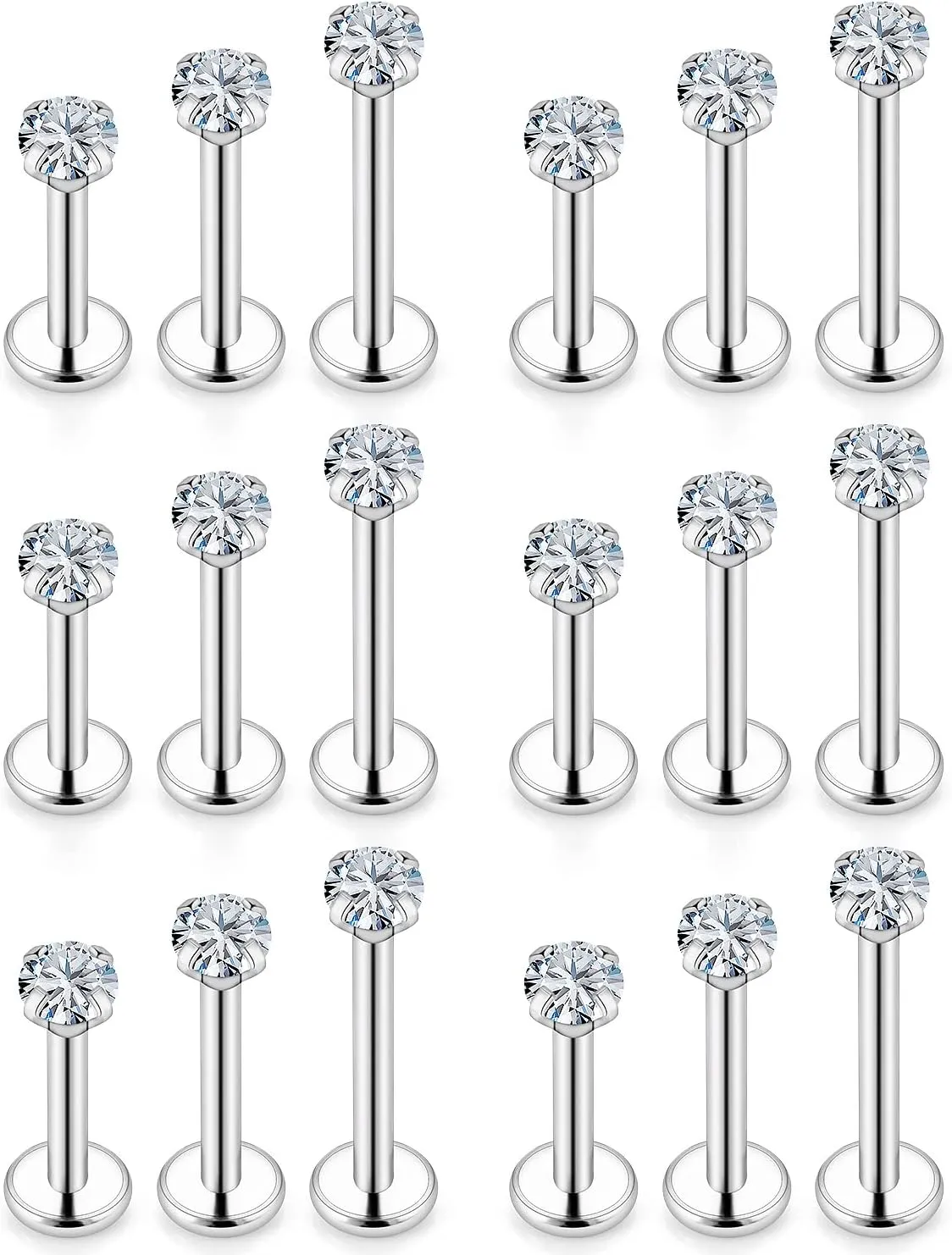 Vsnnsns 14G Lip Rings Stainless Steel Tragus Helix Conch Piercing Jewelry Snake Bite Piercing Monroe Lip Rings Labret Medusa Cartilage Lobe Earrings Studs Piercing Jewelry 6MM 8MM 10MM Silver 18PCS