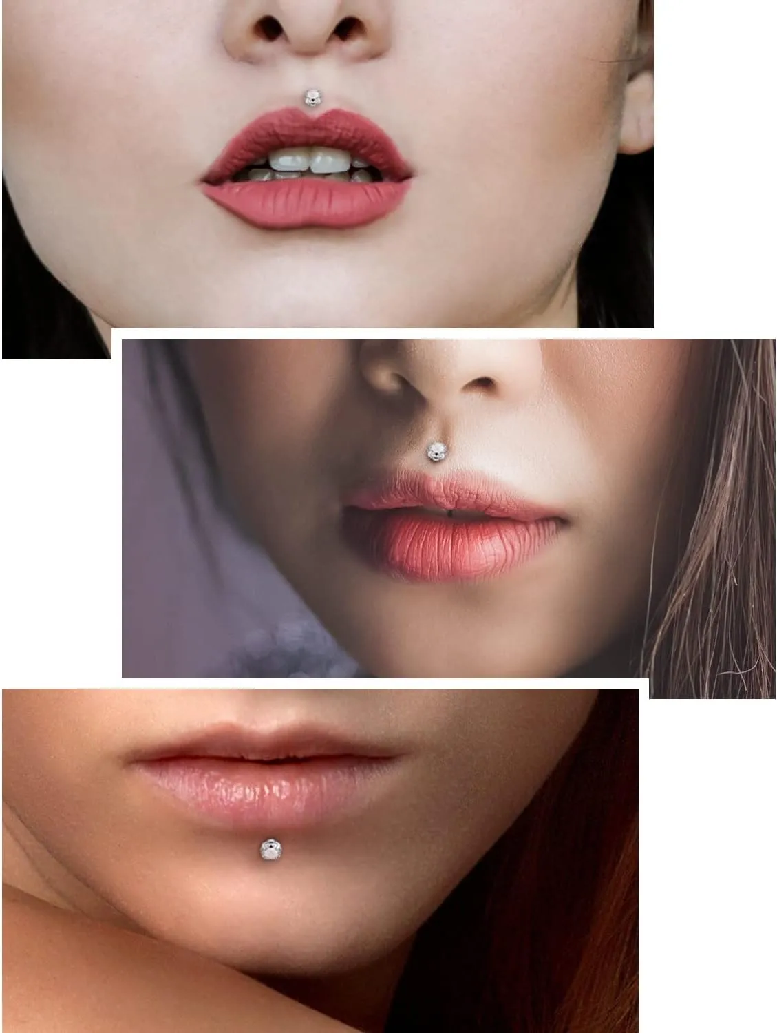 Vsnnsns 14G Lip Rings Stainless Steel Tragus Helix Conch Piercing Jewelry Snake Bite Piercing Monroe Lip Rings Labret Medusa Cartilage Lobe Earrings Studs Piercing Jewelry 6MM 8MM 10MM Silver 18PCS