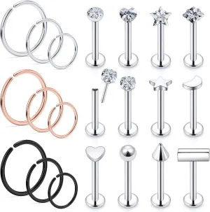 Vsnnsns 18G 20G Threadless Push in Nose Rings for Women 316L Surgical Stainless Steel L Shaped Nose Studs Screw Bone Nose Rings Hoops Piercings Nostril Piercing Nose Studs Jewelry Silver CZ 21Pcs