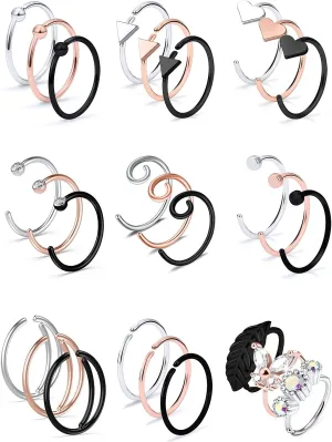 Vsnnsns 20G Flower Nose Rings Hoop Stainless Steel Cartilage Helix Earrings Hoop Ear Nose Septum Rings Body Piercing Jewelry for Women Men 8mm