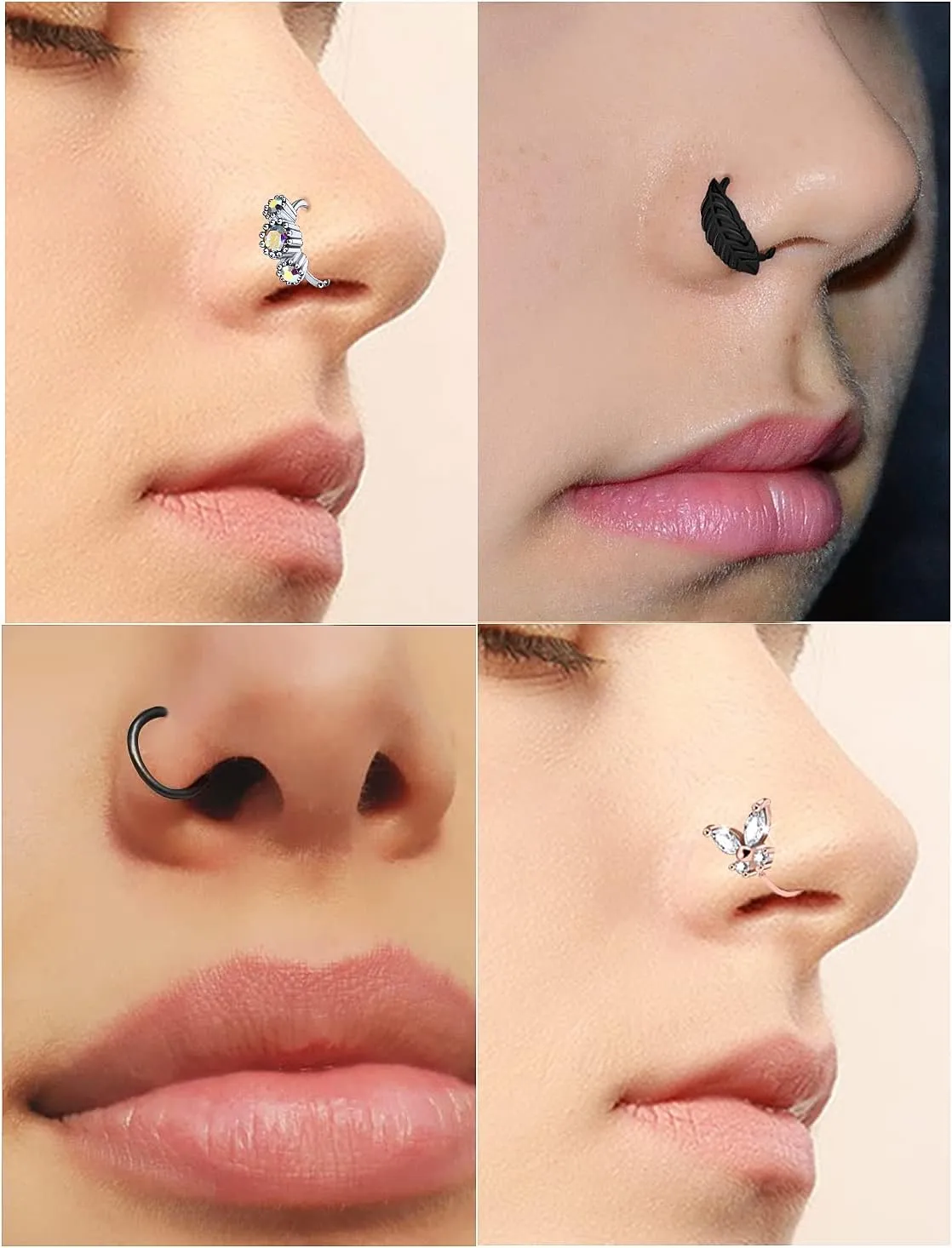 Vsnnsns 20G Flower Nose Rings Hoop Stainless Steel Cartilage Helix Earrings Hoop Ear Nose Septum Rings Body Piercing Jewelry for Women Men 8mm