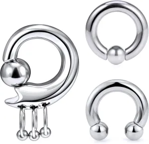 Vsnnsns 2G 4G 6G 8G Septum Rings Surgical Steel Heavy Gauges Earrings for Stretching Internally Threaded Horseshoe Septum Nose Rings Weights Captive Bead Earrings Hoops Silver Black Rainbow Rose Gold