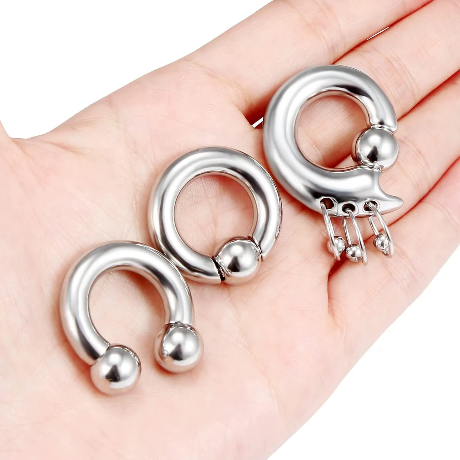 Vsnnsns 2G 4G 6G 8G Septum Rings Surgical Steel Heavy Gauges Earrings for Stretching Internally Threaded Horseshoe Septum Nose Rings Weights Captive Bead Earrings Hoops Silver Black Rainbow Rose Gold