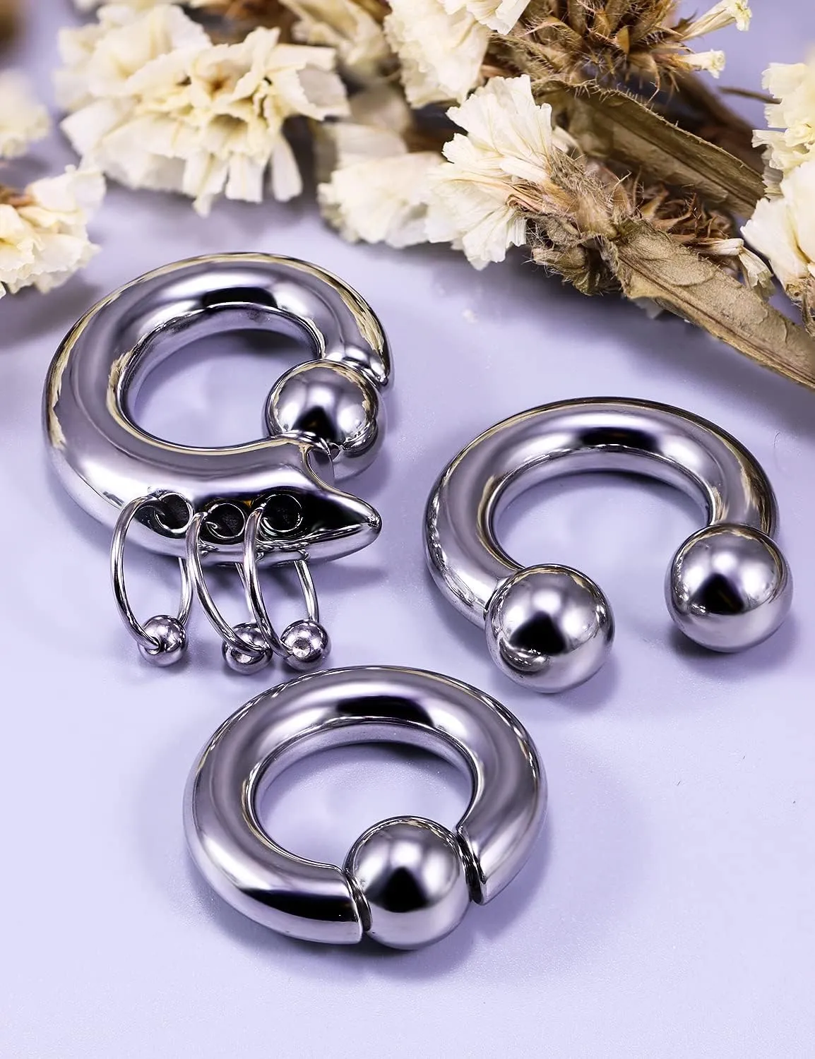 Vsnnsns 2G 4G 6G 8G Septum Rings Surgical Steel Heavy Gauges Earrings for Stretching Internally Threaded Horseshoe Septum Nose Rings Weights Captive Bead Earrings Hoops Silver Black Rainbow Rose Gold