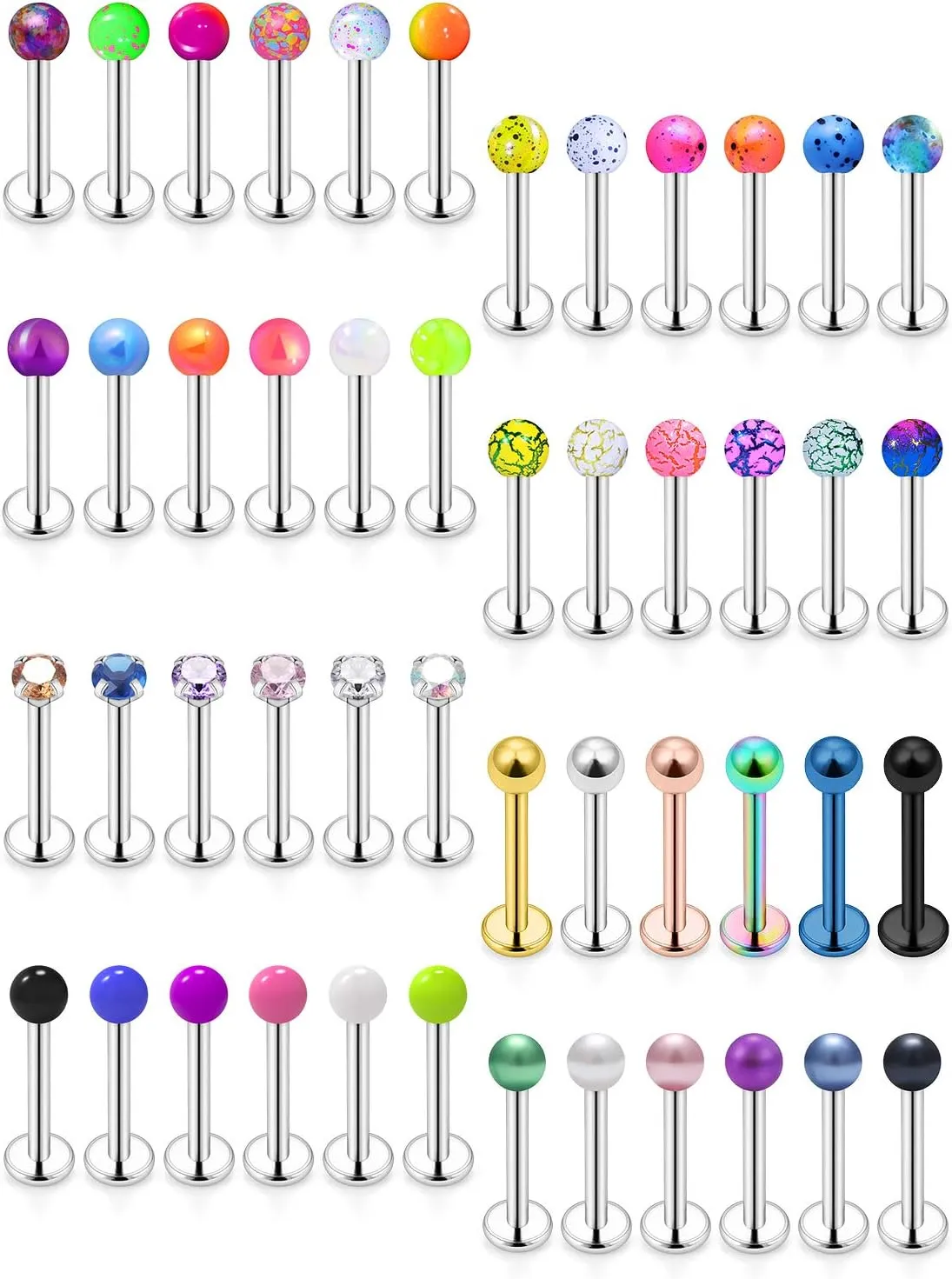 Vsnnsns 48PCS 16G Lip Rings Stainless Steel Tragus Helix Conch Piercing Jewelry Snake Bite Piercing Monroe Lip Rings Labret Medusa Cartilage Lobe Earrings Studs Piercing Jewelry 6MM 8MM 10MM Silver