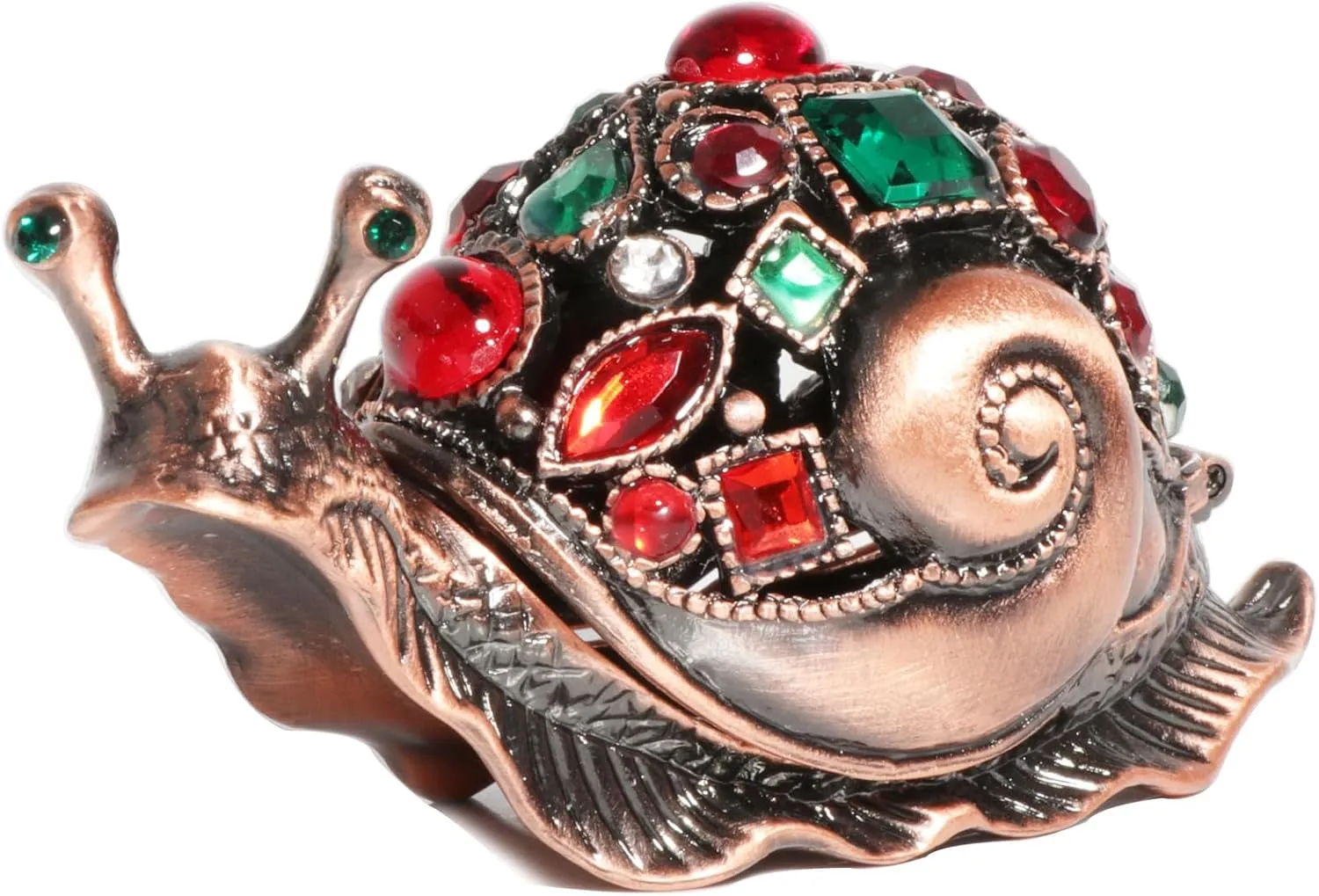 Waltz&F Bronze snail Figurine Collectible Hinged Trinket Box Bejeweled Hand-painted Ring Holder