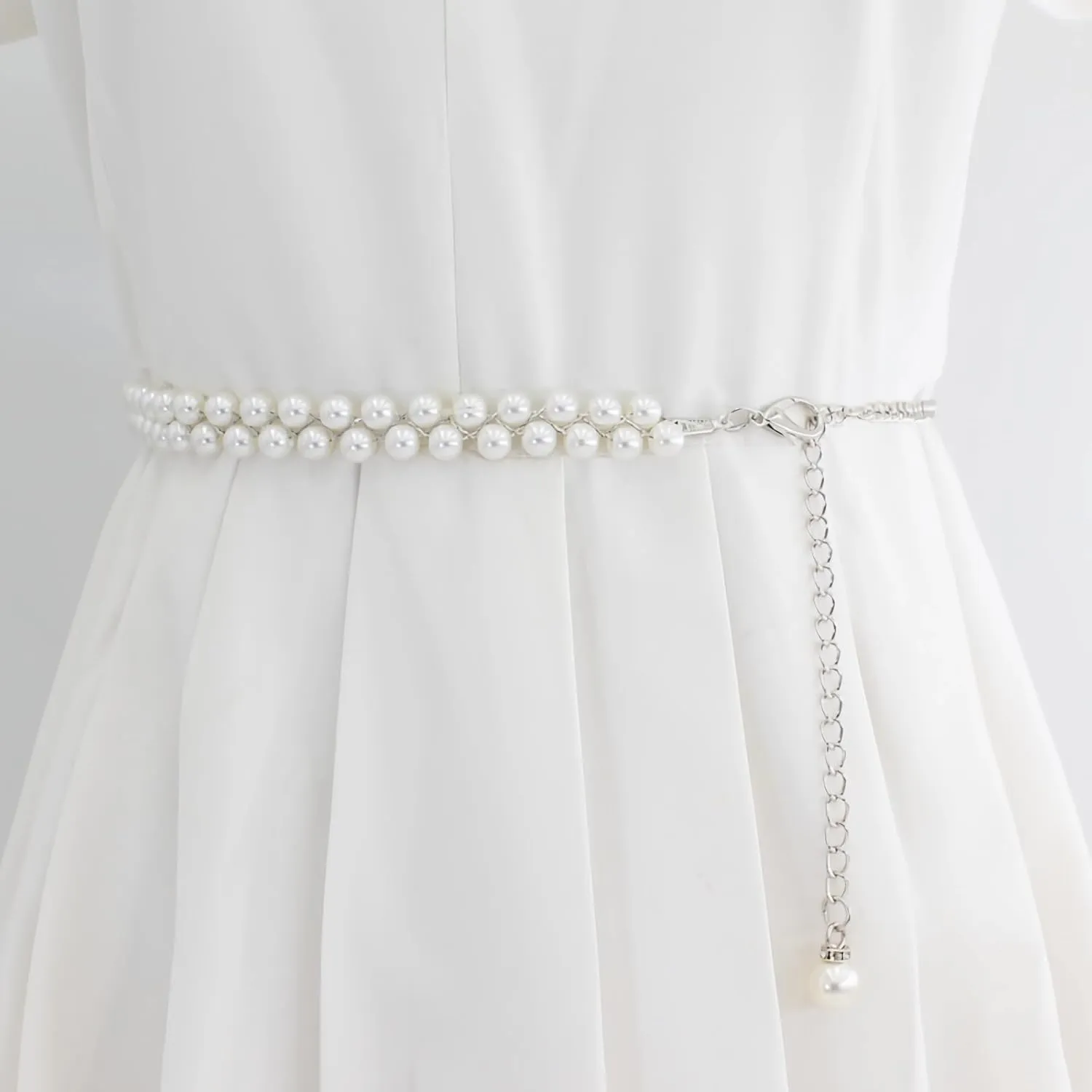 White Pearl Belt for Women Layered Waist Chain Belt Handmade Pearl Body Chain Charm bridal Dresses Belt Adjustable Belly Chain Fashion Jewelry Gifts Accessory