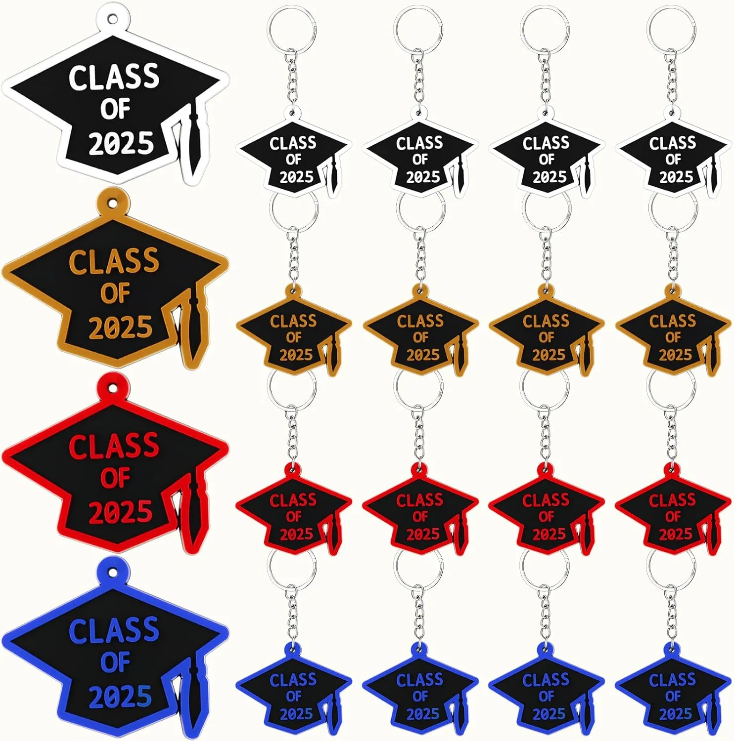 WILLBOND 20 Pieces Class of 2025 Graduation Keychains Rubber Key Chains Grad Cap