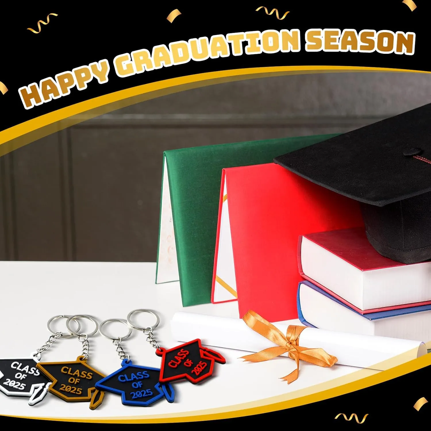 WILLBOND 20 Pieces Class of 2025 Graduation Keychains Rubber Key Chains Grad Cap