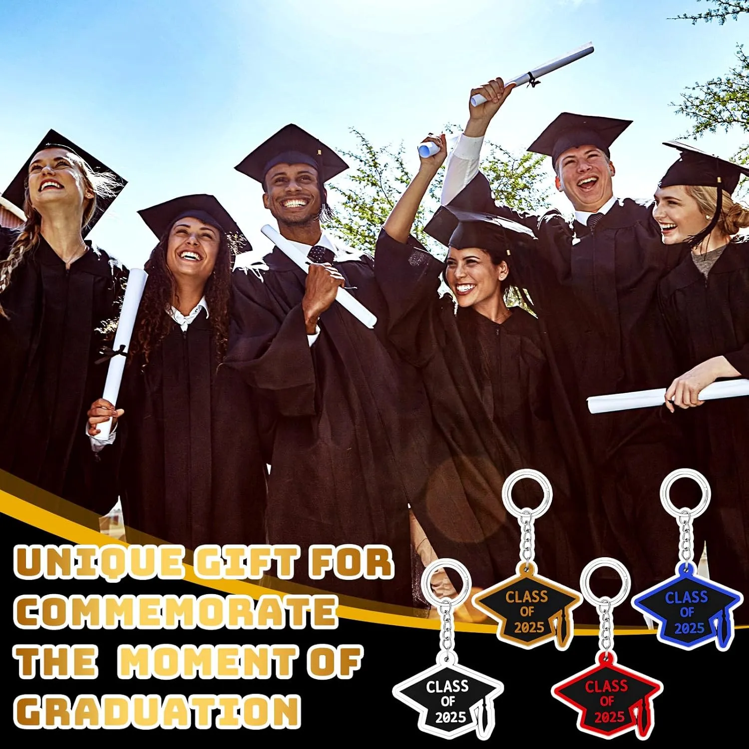 WILLBOND 20 Pieces Class of 2025 Graduation Keychains Rubber Key Chains Grad Cap