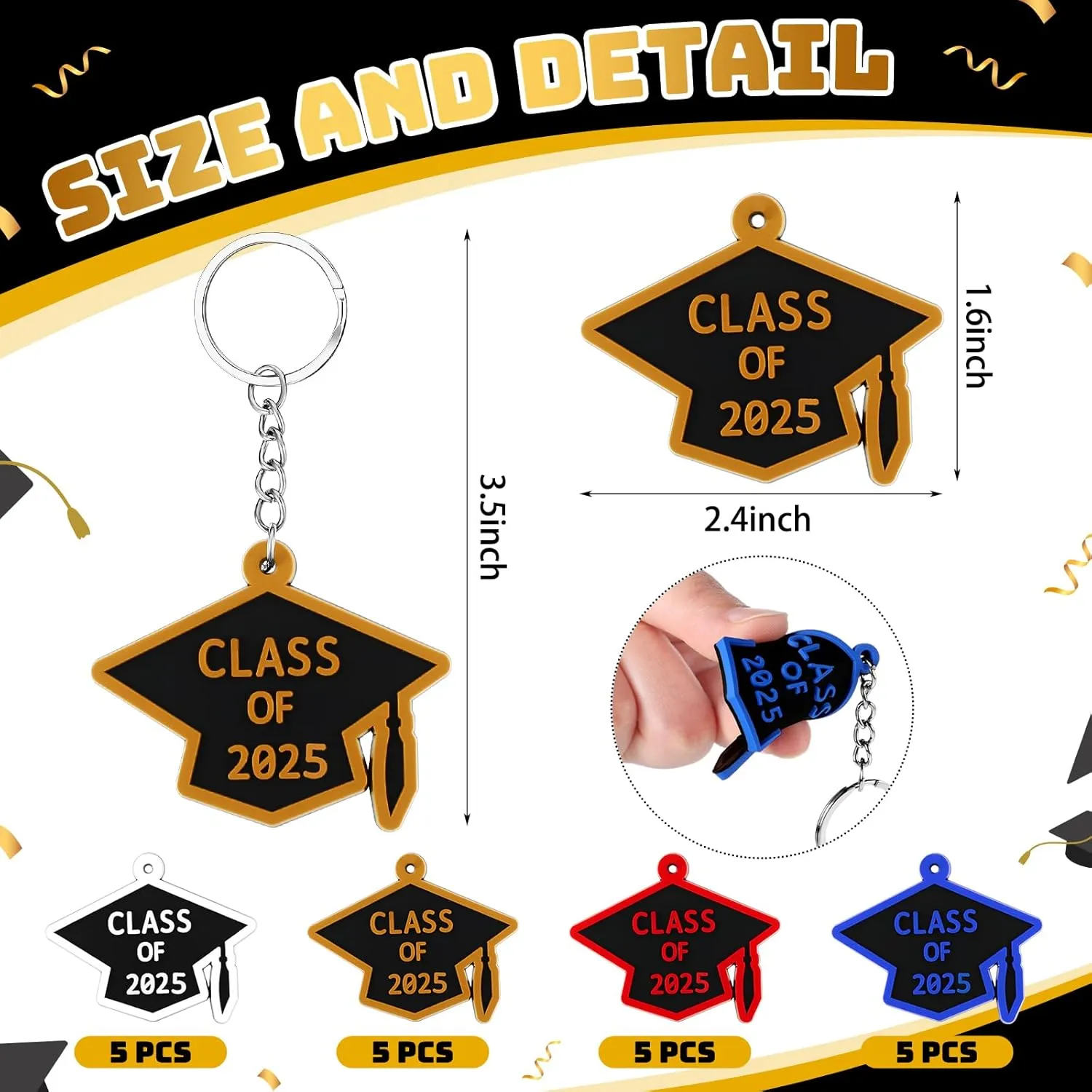 WILLBOND 20 Pieces Class of 2025 Graduation Keychains Rubber Key Chains Grad Cap