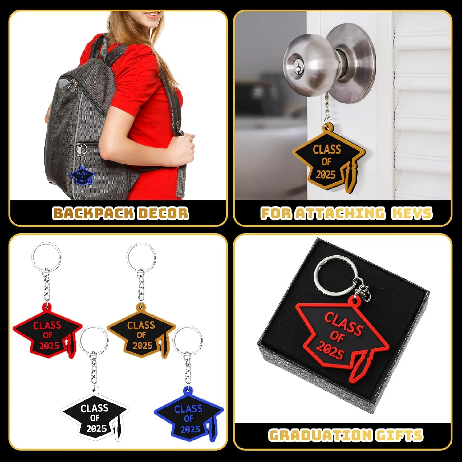 WILLBOND 20 Pieces Class of 2025 Graduation Keychains Rubber Key Chains Grad Cap