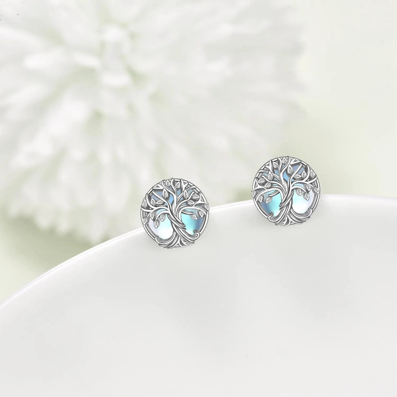 WINNICACA Yoga Lotus/Tree of Life/Sea Turtle/Butterfly/Celtic Knot/Elephant Stud Earrings Moonstone Earrings Jewelry Gifts for Women Birthday