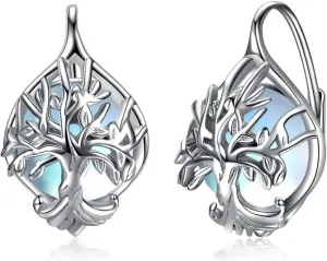 WINNICACATree of Life/Cat/Dragonfly/Infinity Dangle Earrings for Women Sterling Silver Moonstone Leverback Earrings Gifts for Women Birthday