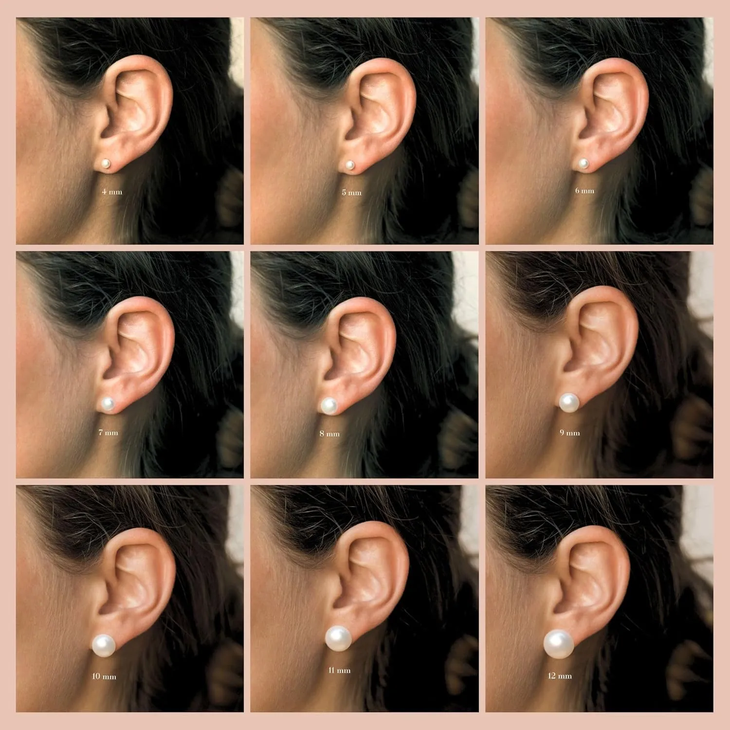Women Pearl Stud Earrings. Fresh Water Cultured Pearls Button Shape Secret & You | 925 Sterling Silver Mounts | Available in 10 sizes from 4 mm to 13 mm